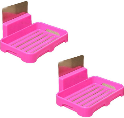 

Hojo Soap Box Self Adhesive Traceless Waterproof Kitchen Bathroom Soap Holder Shelf Dish No Drilling Required Pack of 2 (Pink)(Pink)