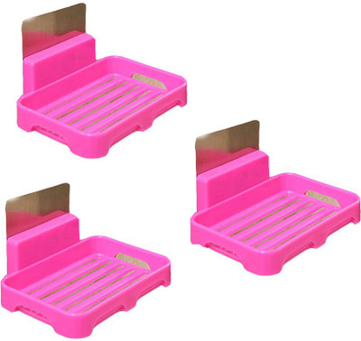 

Hojo Soap Box Self Adhesive Traceless Waterproof Kitchen Bathroom Soap Holder Shelf Dish No Drilling Required Pack of 3 (Pink)(Pink)