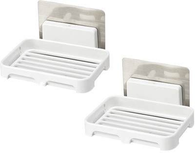 

Hojo Soap Box Self Adhesive Traceless Waterproof Kitchen Bathroom Soap Holder Shelf Dish No Drilling Required Pack of 2 (White)(White)