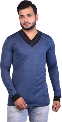 ICABLE Solid Men V Neck Blue T-Shirt