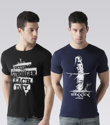 Young trendz Graphic Print Men Round or Crew Dark Blue, Black T-Shirt(Pack of 2)