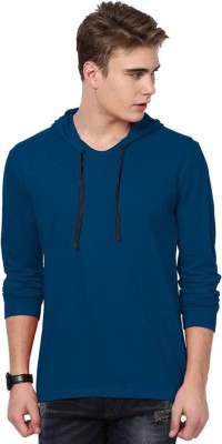 Himgiri International Solid Men Hooded Neck Blue T-Shirt