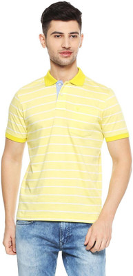 Allen Solly Striped Men Polo Neck White Yellow T-Shirt
