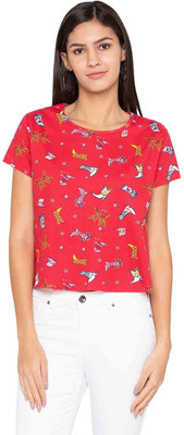 Globus Casual Short Sleeve Printed Women Red Top