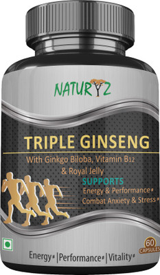 

NATURYZ Triple Ginseng with Ginkgo Biloba & Royal Jelly for Energy, Performance-60 Capsule(850 mg)