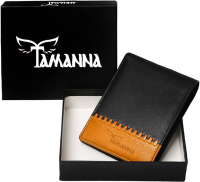 

Tamanna Men Black, Tan Genuine Leather Wallet(1 Card Slot), Black;rad