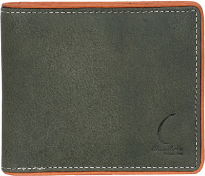 

Chandair Men Green Genuine Leather Wallet(4 Card Slots), Seaweed green with orange piping