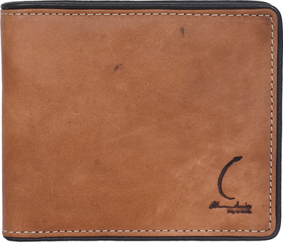 

Chandair Men Brown Genuine Leather Wallet(4 Card Slots), Apricot brown with black piping