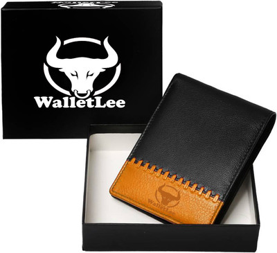 

WalletLee Men Black, Tan Genuine Leather Wallet(1 Card Slot), Black;rad