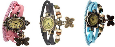 

Mettle Combo Latest Fancy Leather Hand Knit Vintage Watches Dress Bracelet Women Girls Ladies Clover Pendant Retro MT-06 ( Pack Of 3 ) Watch - For Women