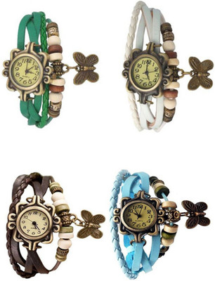 

Mettle Combo Latest Fancy Leather Hand Knit Vintage Watches Dress Bracelet Women Girls Ladies Clover Pendant Retro ( Pack Of 4 )MT-86 Watch - For Women