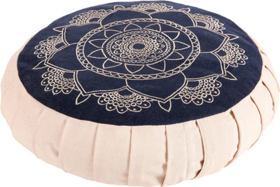 

Kanyoga 100% Cotton Buckwheat Filled Round Meditation Zafu (Beige&Blue- 38 D x 13 H cm) Yoga Blocks(Blue Pack of 1)