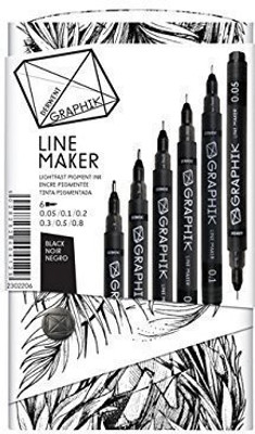 

Derwent Graphik Line Maker Marker Pen BLACK GRAPHIC PACK OF 6 0.05 0.1 0.3 0.5