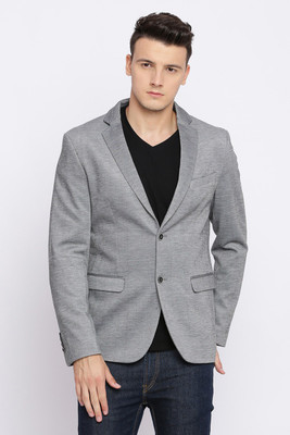 BASICS Self Design Single Breasted Casual Men Blazer(Grey)