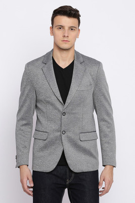 BASICS Self Design Single Breasted Casual Men Blazer(Grey)