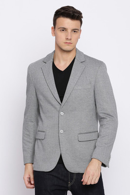BASICS Solid Single Breasted Casual Men Blazer(Grey)