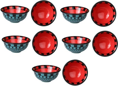 caffeine Ceramic Vegetable Bowl Handmade Glossy Red & Blue Studio(Pack of 10, Red, Blue)