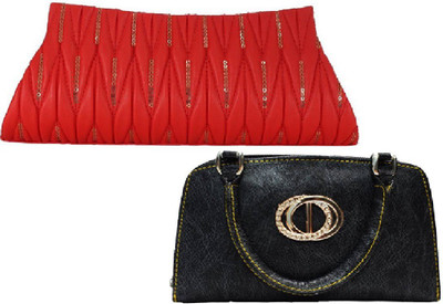 landloper Casual, Party, Formal Red, Black Clutch, Black;red