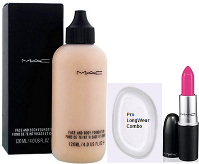 

Pro Longwear combo Silicon Puff & Mac Face And Body Foundation, Pink Lipstick(Set of 3)