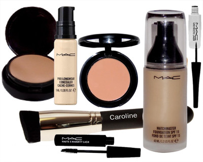 

caroline Makeup Brush&Mac Pro Long Wear Concealer&MatchMaster Foundation&Blusher&Two way Compact&Eyeliner&Haute Naughty Lash Mascara(Set of 7)