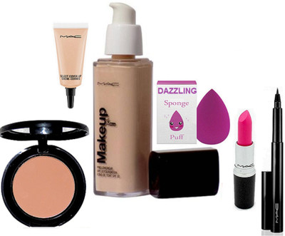 

Dazzling Sponge Puff &Makeup Pro LOngwear Foundation & Compect , Pink Lipstick & Pen Eyeliner & Select Cover-Up(Set of 6)
