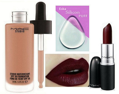 

eska Silicon Puff , Studio Waterweight Foundation & Matte Lipstick(Set of 3)