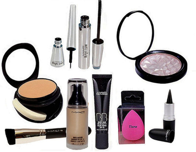 

tiara Sponge puff , Two way Compact , illuminator , Brook candy Eyeliner And Mascara , Matchmaster Foundation , Bb beauty Blam cream , Stick kaj. , Makeup Brush(Set of 9)