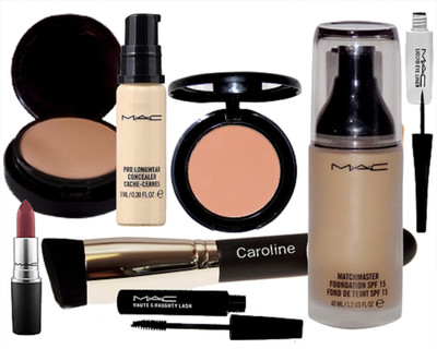 

caroline Brush & Mac Match Master Foundation&Matte Finish Lipstick&Prolongwear Concealer&Two Way Pressed Powder Compact&Liquid Eyeliner&Mascara&Blusher(Set of 8)