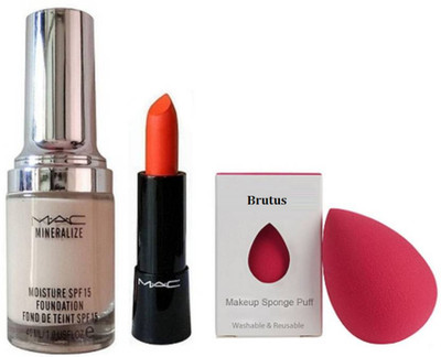 

BRUTUS Sponge Puff, Mac Mineralize Foundation & Lipstick(Set of 3)