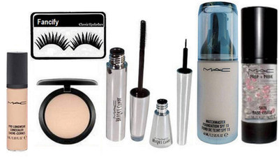 

Fancify Eyelashes & Brooke Candy Mascara & Liquid Eyeliner With Match Master SPF15 Make-Up Foundation,Prep+Prime bubbles Primer,Pro Longwear Concealer & Studio Fix Compact(Set of 7)