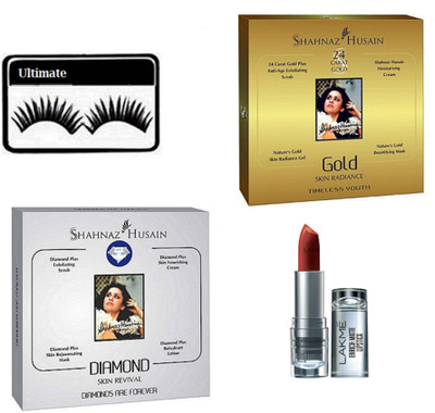 

Ultimate Eyelashes With Shahnaz Hussain Gold And Diamond Facial Kit With Lakme Inrich Lipstick(Set of 4)