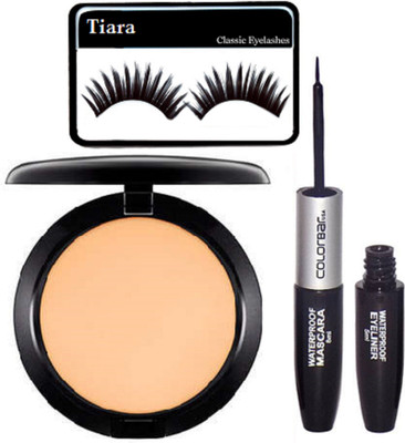 

tiara eyelashes , mac compact with color bar 2 in 1 eyeliner+mascara(Set of 3)