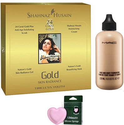 

Ultimate Silicon Puff & Face And Body Foundation Of Mac & Shahnaz Hussain Gold Facial Kit(Set of 3)