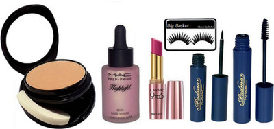 

big Basket Eyelashes, Mac Two Way Compact, Padma Eyeliner & Mascara, Prep+Prime Highlighter, 9to5 Lipstick(Set of 6)