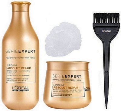 

Brutus Hair Brush, Shower cap, Serieexpert Lipidium Absolut Repair Shampoo, Masque(Set of 4)