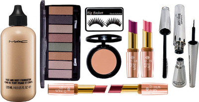 

big Basket Eyelashes, Face and Body Foundation, 10 Shade eyeshadow Palette, Brook Candy Eyeliner & Mascara, Star trik Blusher, 9to5 Crease less Lipstick Pack of 4(Set of 10)