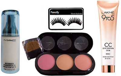 

Fancify Eyelashes & Mac 3 shades Blusher, 9to5 cc Foundation Cream& MAC Match Master SPF15 Make-Up Foundation(Set of 4)
