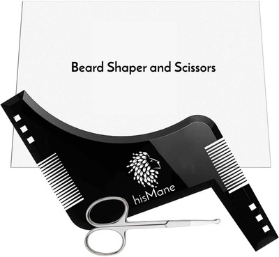 

hisMane Beard and Mustache Shaping and Styling Template Tool & Comb with Scissors. Beard Shaper for the Designer Beard(Set of 2)