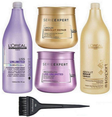 

Professional kit Of Hair brush,Absolut Repair Lipidium,Liss Unlimited Shampoo,Series Expert Absolute Repair Lipidium Masque,Prokertin Liss Unlimited Masque(Pack Of 5)(Set of 5)