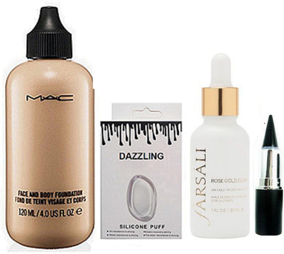 

DAZZLING Silicon Puff & Face And Body Foundation & Farsali Serum & Stick kaj(Set of 4)