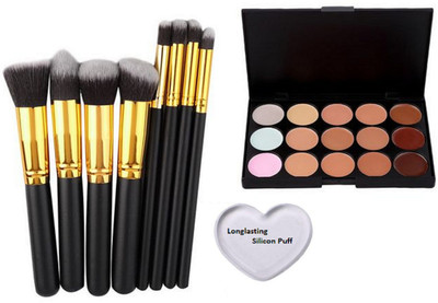 

Longlasting Silicon Puff,Makuep Brush Sets 8,Mac Professional 15 Shades Concealer Palette(Set of 3)
