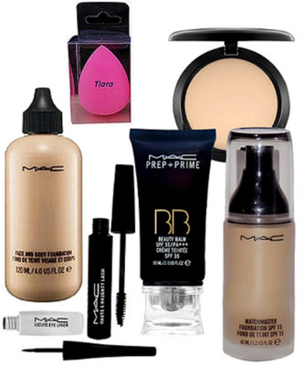 

tiara Sponge Puff,Mac Face & Body Foundation , Eyeliner And Mascara Prep+prime Bb Beauty Blam Cream , Match Master Foundation, Studio Fix Compact(Set of 7)