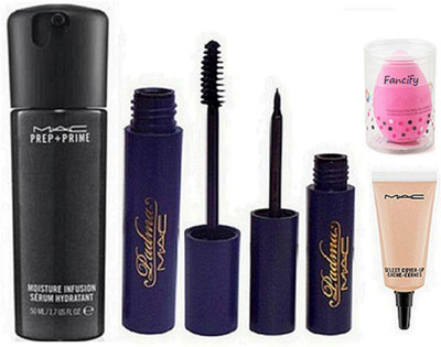 

Fancify Sponge Puff , Mac Prep + Prime Moisture Infusion Serum Hydratant, Padma Mascara , Eyeliner , Select Cover Up Concealer(Set of 5)