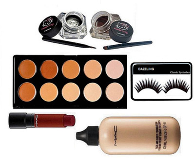 

DAZZLING Eyelashes & Balm Eyeliner, 10 Shade Concealer palette,Liptensity Lipstick & Face And Body Foundation(Set of 6)