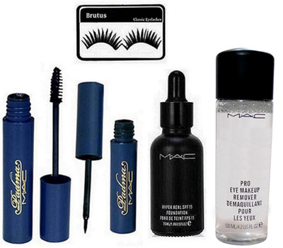 

BRUTUS Eyelashes, Mac Hyper Real Foundation, Padma Eyeliner & Mascara, Mineralize Charged Water Cleaner Nettoyant Eye Makeup Remover(Set of 5)