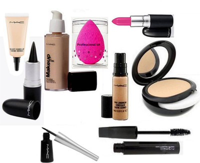 

professional kit Spongy Puff , Mac Makeup Pro Longwear Foundation , Compact , Concealer , Select Cover-up , Stick Kajal , Eyeliner + Haute & Naughty Mascara & Matte Lipstick(Set of 9)