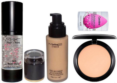 

caroline Sponge puff, Mac Studio waterweight Foundation & Compact & Skin Base Visage Primer(Set of 4)