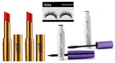 

eska Eyelashes and Liquid Eyeliner and Mascara and Lipstick Set of 2(Set of 5)