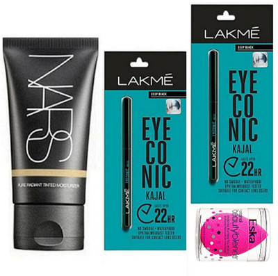

Eska Sponge Puff & Nars Radiant Tinted moisturizer Foundation & Eyeconic Kajal (Pack Of 2)(Set of 3)