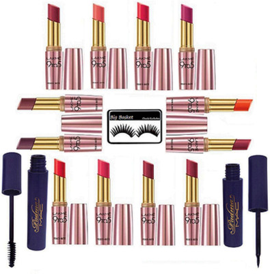 

big Basket Eyelashes, Padma Eyeliner & 9to5 Lipstick Pack of 12(Set of 15)